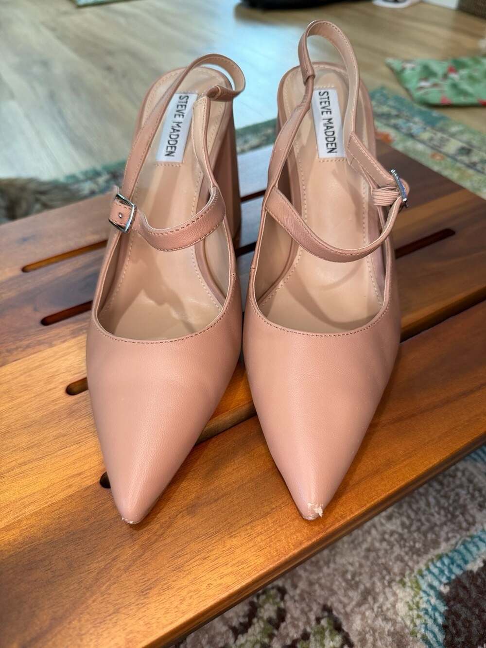 Steve Madden Maegan Pointed Toe Slingback Block Heel Pumps in Blush